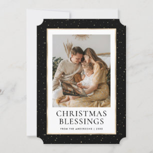 Black Gold Stars Christmas Blessings Photo Holiday Card