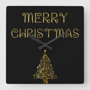Black Gold Stars Christmas Tree Elegant Wall Clock