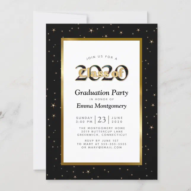 Black Gold Stars Class of 2020 Graduation Party Invitation | Zazzle