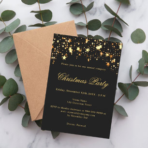 Black gold stars company Christmas Party Invitation