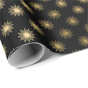 Black Gold Stars Confetti Delicate Confetti Sun Wrapping Paper