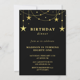 Black Gold Stars Dinner 81st birthday invitations