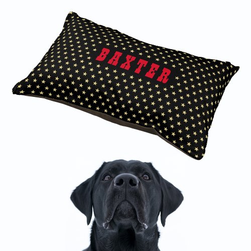 Black Gold Stars Dog Cat Puppy Kitten Name Plush Pet Bed