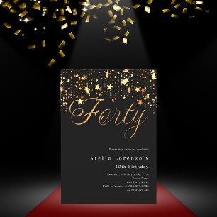 Black gold stars elegant 40th birthday luxury invitation