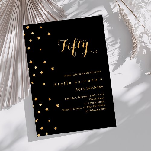 Black gold stars elegant birthday invitation