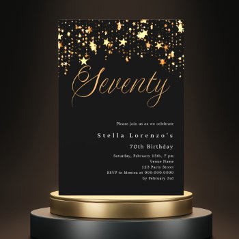 Black Gold Stars Elegant Luxury 70th Birthday Invitation by Thunes at Zazzle