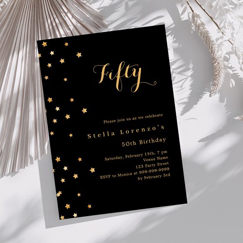 Black gold stars elegant luxury birthday invitation