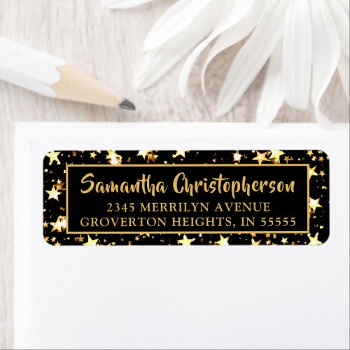 Black Gold Stars Handwritten Brush Script Label