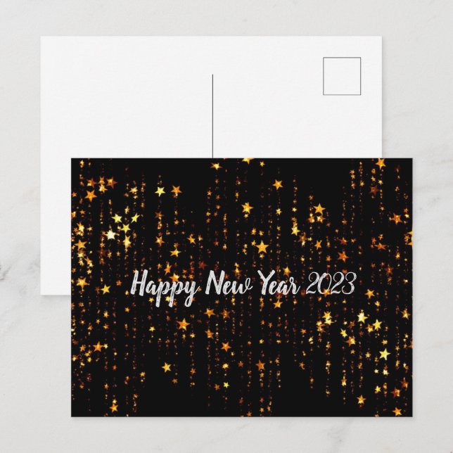 Black Gold Stars Happy New Year 2023 Postcard (Front/Back)
