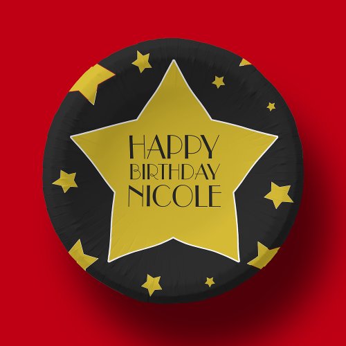 Black  Gold Stars Hollywood Birthday Name Paper Bowls