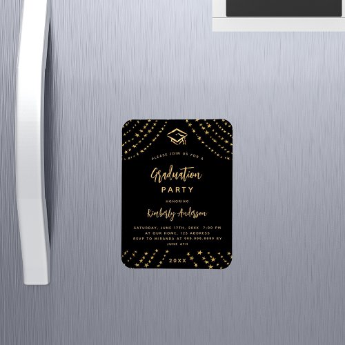 Black gold stars modern luxury graduation party magnet