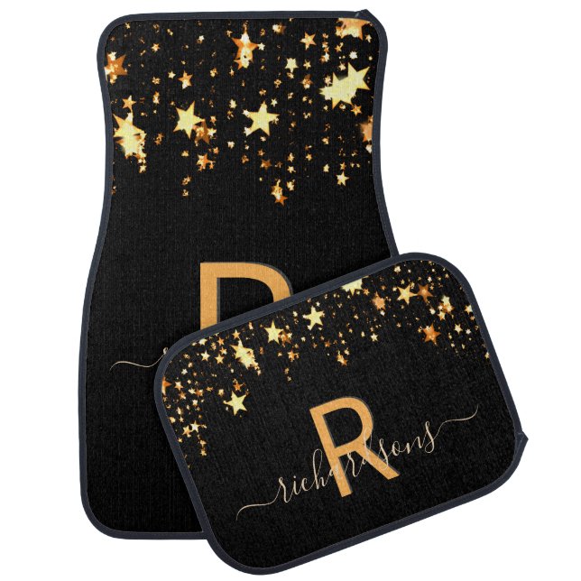 Black gold stars monogram glamorous car floor mat (Set)