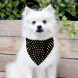 Black Gold Stars Pet Dog Puppy Doggy Red Name Cute Pet Bandana Collar<br><div class="desc">Create your own custom, personalized, bold christmas red rustic vintage western typography script, cool stylish trendy faux gold stars pattern on black background, monogrammed, fashionable, adorable, stylish, washable, reusable, soft, lightweight moisture-wicking polyester fabric, pet doggy puppy dog collar medium size scarf bandana, featuring adjustable collar with a quick-release buckle that...</div>