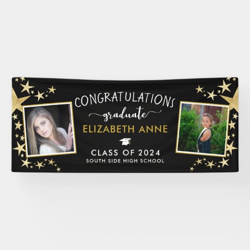 Black  Gold Stars Photo Congratulations Graduate Banner