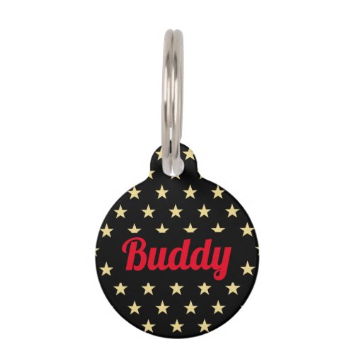 Black Gold Stars Red Dog Puppy Cat Kitty Name Cool Pet ID Tag