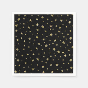 Black & Gold Stars Starry Night Celestial Party Napkins