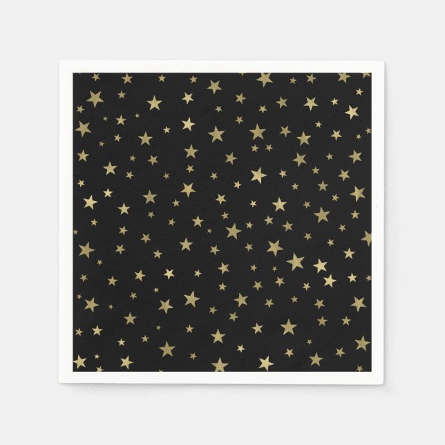 Black & Gold Stars Starry Night Celestial Party Napkins (Front)