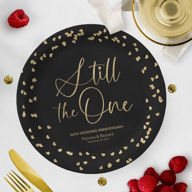 Black Gold Still The One Wedding Vow Renewal Paper Plates (Creator Uploaded)