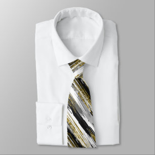 Black Gold Streak Modern Abstract Neck Tie