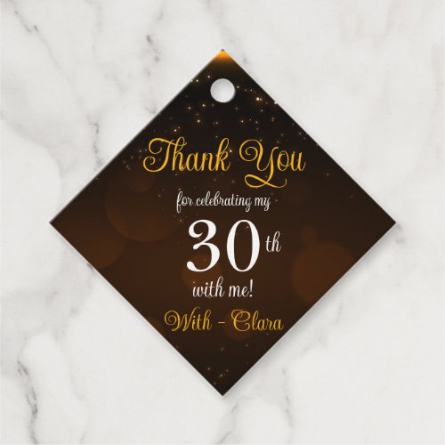 Black Gold String Lights 30th Birthday Thank You Favor Tags