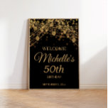 Black Gold String Lights Welcome 50th Birthday  Poster<br><div class="desc">Black 50th birthday "Welcome" poster with gold glitter and string lights. Personalized with the name and age of the guest of honor. This poster comes in a variety of sizes and can be customized for anyone of any age. Contact me for assistance with your customizations or to request additional matching...</div>