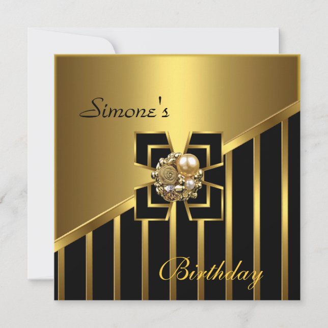 Black Gold Stripe Art Deco Invite Birthday Party 3 (Front)
