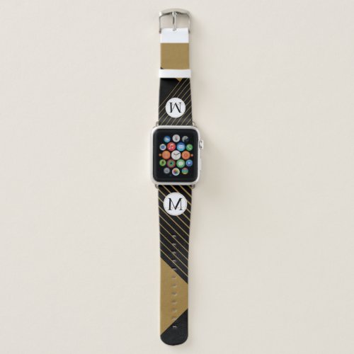 Black Gold Stripe Monogrammed Apple Watch Band