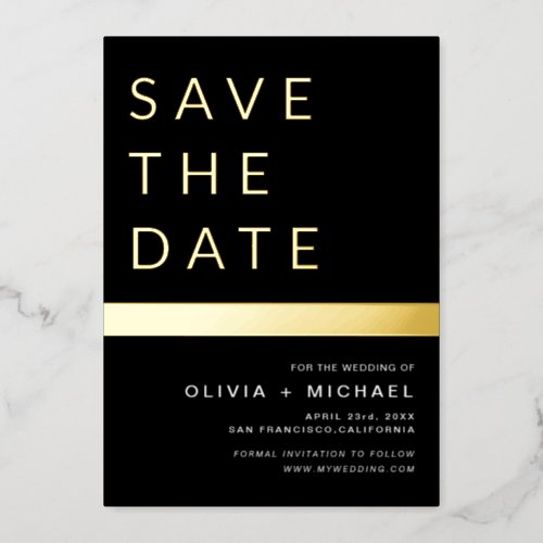 Black Gold Stripe Save the Date Elegant Foil Invitation