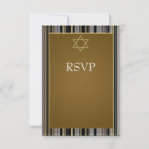 Black Gold Stripe Star of David Bar Mitzvah RSV RSVP Card