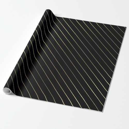 Black Gold Striped Glam Shiny Design Stylish Wrapping Paper