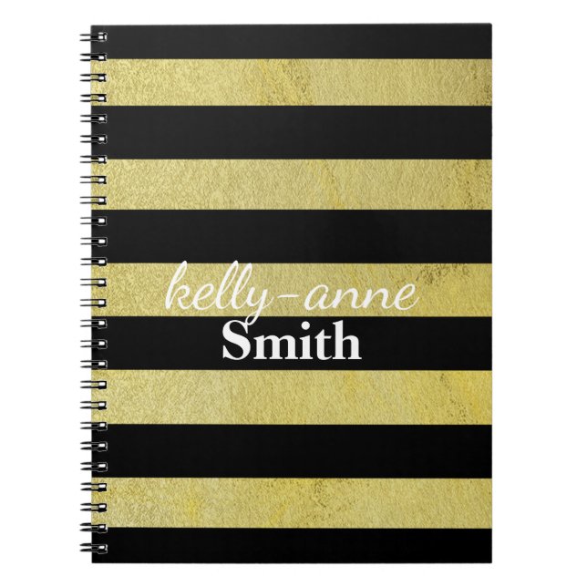 Black Gold Striped Glamorous kraft Notebook (Front)
