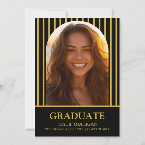 Black Gold Striped Photo Arch Graduation Invitation