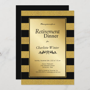 Black Gold Striped Retirement Party Invitation