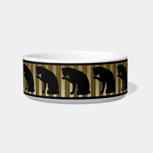 Black & Gold Striped Silhouette Cat Bowl