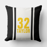 Black & Gold Striped Sports Jersey Throw Pillow