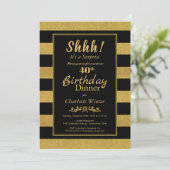 Black & Gold Striped Surprise 40th Birthday Dinner Invitation (Standing Front)