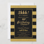 Black & Gold Striped Surprise 40th Birthday Dinner Invitation (Front)