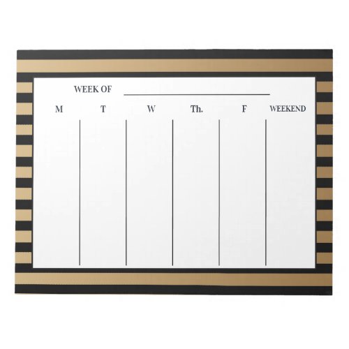 Black Gold Striped Week at Glance Notepad