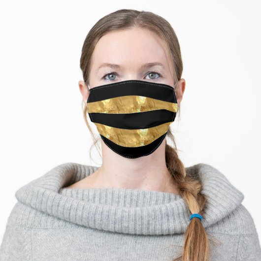 Black Gold Stripes Adult Cloth Face Mask (Worn)