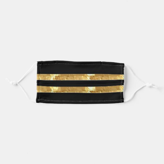 Black Gold Stripes Adult Cloth Face Mask (Front, Folded)