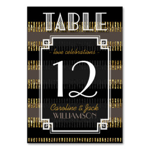 Black Gold Stripes + Art Deco Table Number Cards