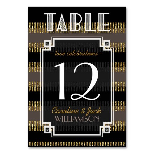Black Gold Stripes  Art Deco Table Number Cards