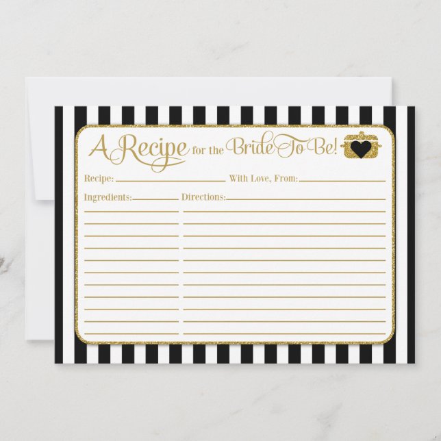 Black Gold Stripes Bridal Shower Recipe Card (Front)