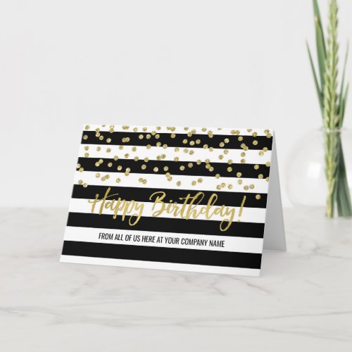 Black Gold Stripes Business Group Birthday Card