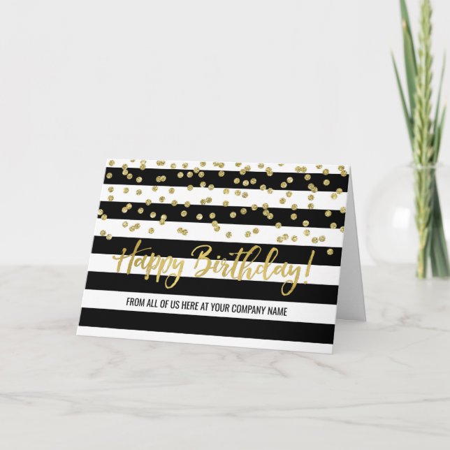 Black Gold Stripes Business Group Birthday Card (Front)