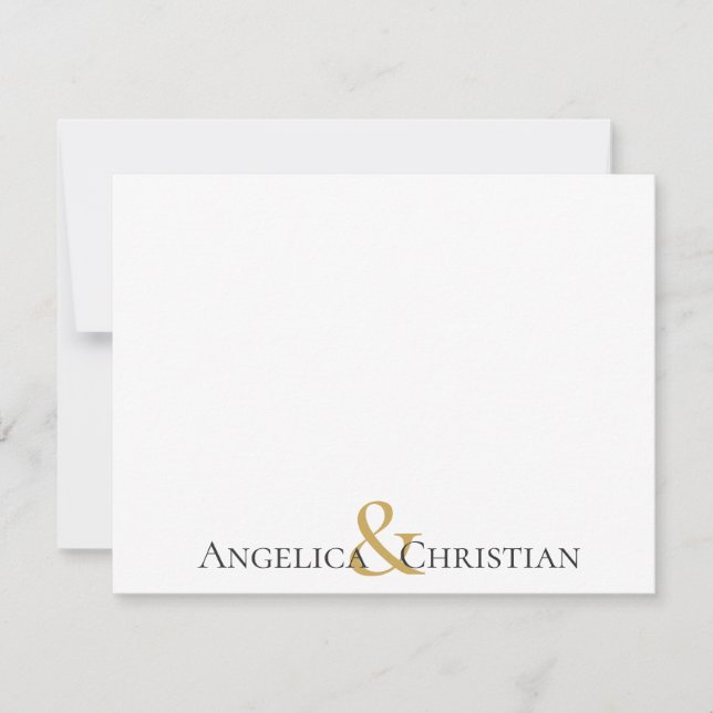 Black Gold Stripes Couples Personalized Stationery Note Card (Front)