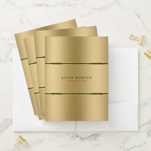 Black & Gold Stripes Geometric pattern accent Pocket Folder