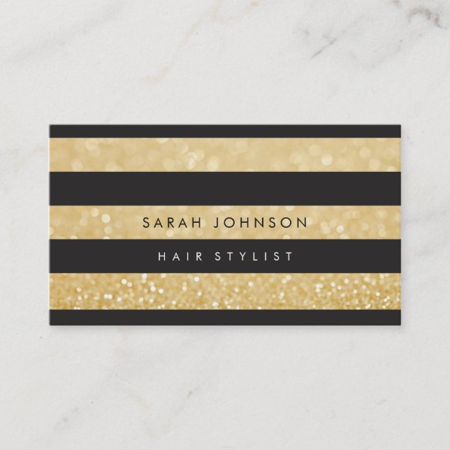 Black Gold Stripes Hair Stylist Appointment Cards (Front)
