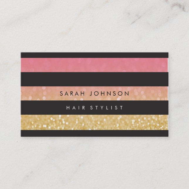 Black Gold Stripes Hair Stylist Appointment Cards (Front)