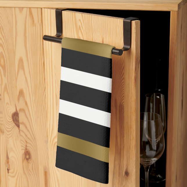 Black & Gold Stripes  Kitchen Towel (Thirds Fold)